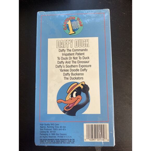 VHS Daffy Duck Cartoon Time 1 Hour Star Classics W1104 (VHS, 1989) Brand New - Picture 2 of 8